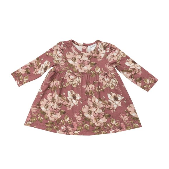 NWT Angel Dear Mauve Floral "Woodrose" Long Sleeve Dress with Headband & Bloomer - Picture 2 of 5